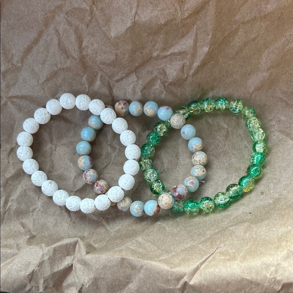 Elegant Beaded Bracelet Set - White, Multicolor, Green